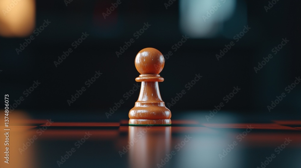 Poster close-up of a chess piece on a chessboard. the piece is made of wood and has a round head with a poi