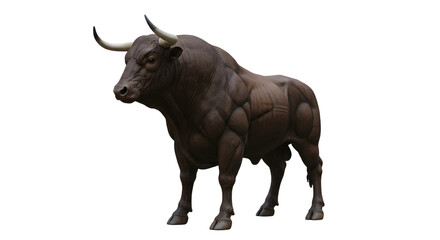 Obraz premium Standing Bull Sculpture on White Background with Detailed Musculature