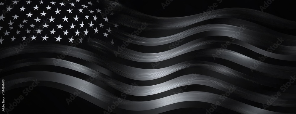 Poster abstract background with stars and stripes the american flag in black color on a dark gray gradient 