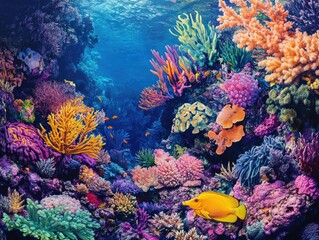 Obraz premium Underwater sea life diversity, colorful fish, coral polyps, deep ocean ecosystem