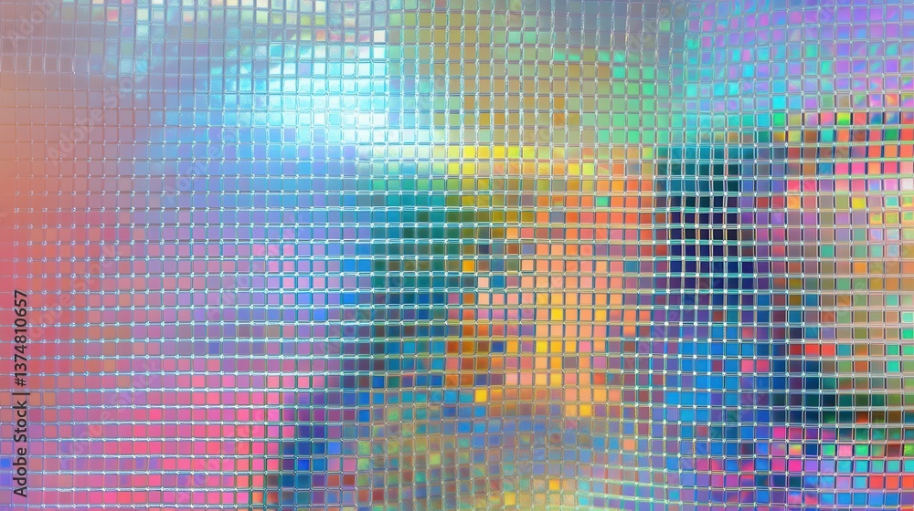 Poster vibrant mosaic tiles creating geometric pattern, reflecting colorful light and intricate design with