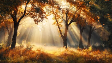 Fototapeta premium Nature's beauty with sunlight peeking through the forest photos
