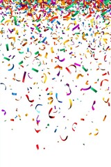 Colorful confetti in mid-air against a grey background.