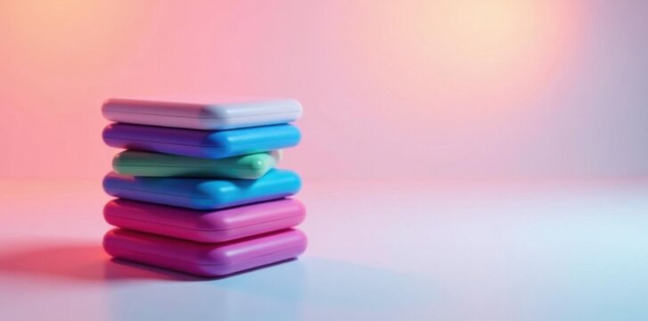 A stack of colorful gradient app icons on a clean desktop workspace, modern desktop, minimalist design