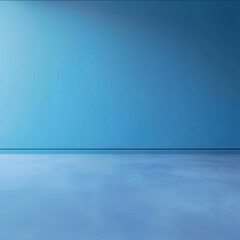 a plain blue background with a floor and back wall