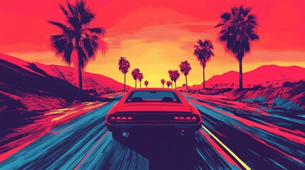Retro Road Trip Adventure  suitable for digital content