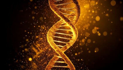 Obraz premium Glowing Gold DNA Helix on a Dark Background