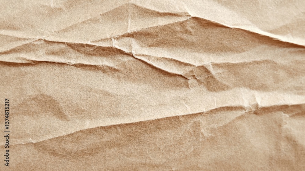 Poster crumpled brown wrapping paper displaying intricate texture, wrinkled surface revealing complex, orga
