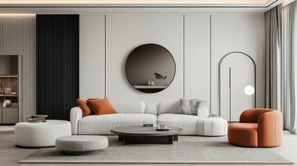 Elegant Modern Living Room with Minimalist Design suitable for editorial use