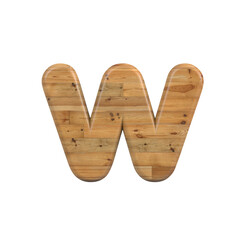 Wood letter W - Lower-case 3d pine font isolated on white background. This alphabet is perfect for creative illustrations related but not limited to Decoration, nature, wood...