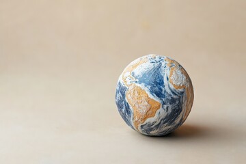 A detailed model of the earth displayed on a simple background