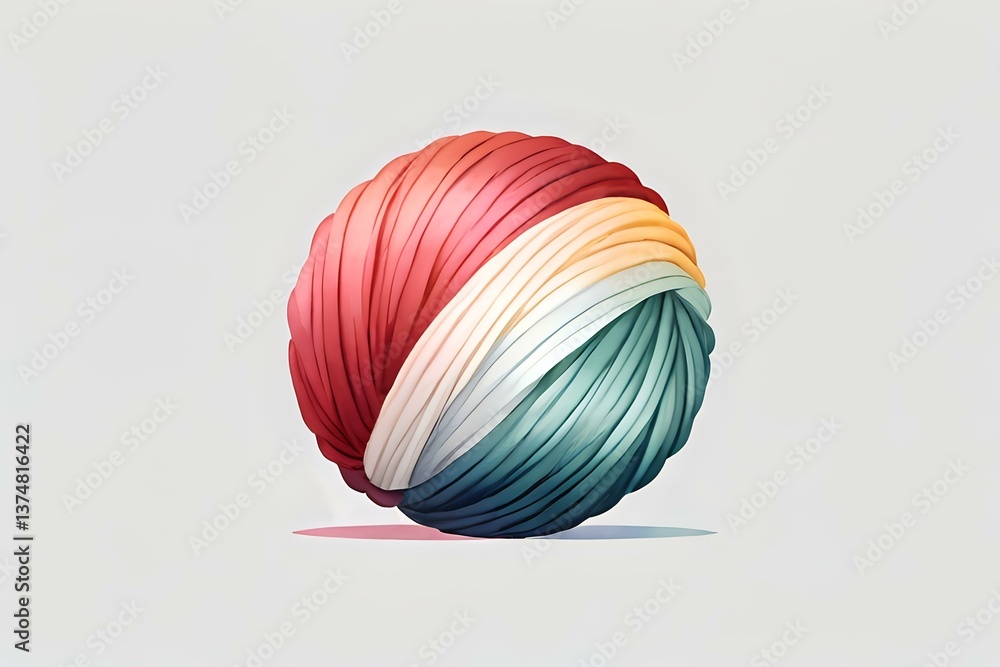 Poster colorful yarn ball in gradient colors from red to teal, wrapped in smooth layers creating modern min