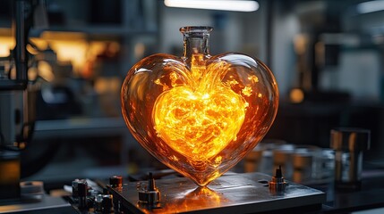 Revealing the mysteries of a glowing glass heart in a lab setting.