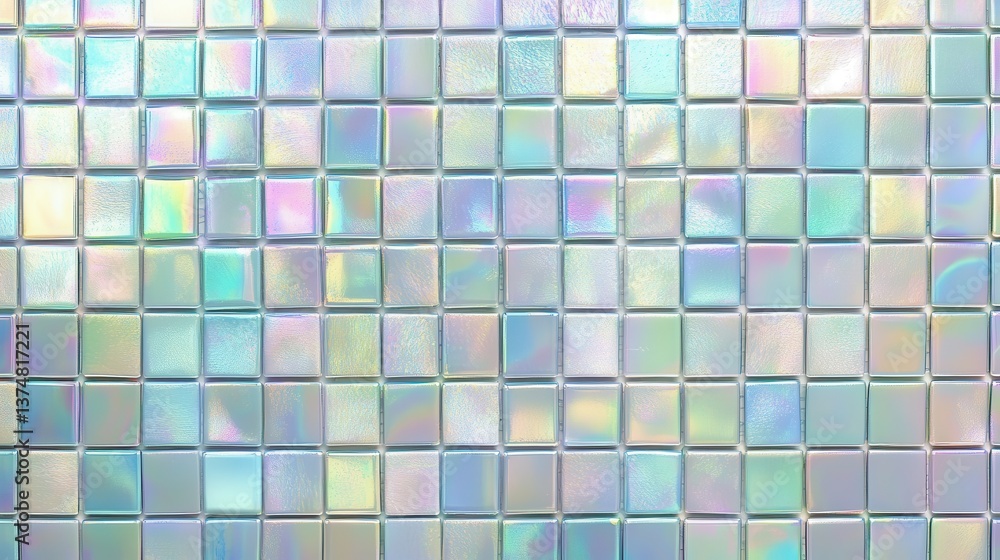 Poster iridescent mosaic tiles creating luminous background with pastel shimmering surface, reflecting frag