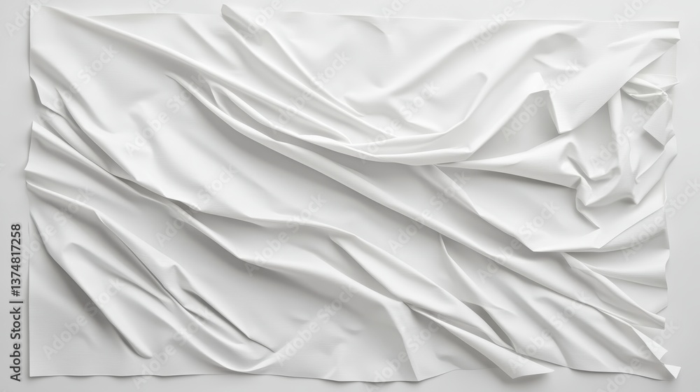 Poster white fabric flowing softly, creating elegant abstract composition with delicate curves casting ethe