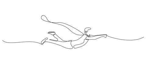 continuous line superhero flying.one line drawing of flying man with cape.single line vector illustration.isolated on white background