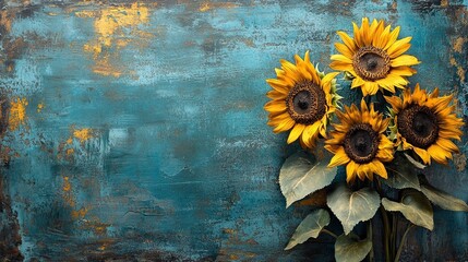 Rustic painting featuring sunflowers
