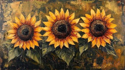 Rustic painting featuring sunflowers