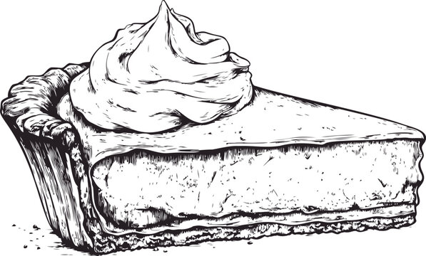black and white pie slice with whipped cream clip art preview