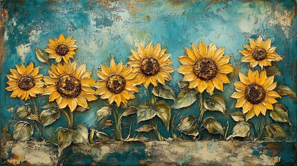 Rustic painting featuring sunflowers