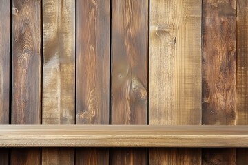Old wooden wall background with shelf, wooden texture and pattern surface