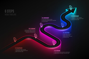 Isometric navigation map infographic 6 steps timeline concept.