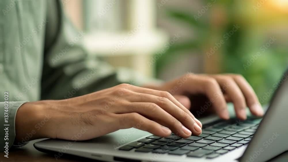 Poster Person typing on laptop with projected growth chart and the year two thousand twenty five visible