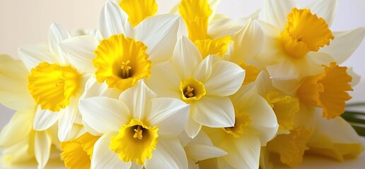 Fototapeta premium Close-up Bouquet of Daffodils with White Petals and Yellow Centers in Soft Lighting