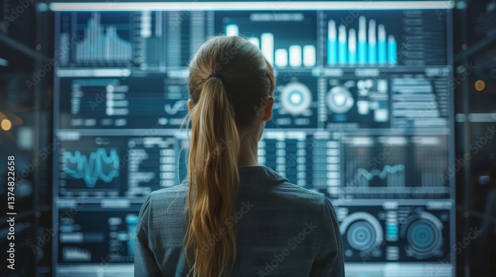 Poster exploring data analytics and visualization for business intelligence in a modern workspace