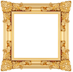 Gold ornament on transparent background, cut out, 3D render