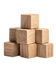 Fototapeta premium isolated transparent Background. Natural wooden cubes stacked creatively, showcasing their texture and warmth