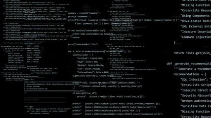 illustration with a lot of code programming. Black backgroud and developing software app