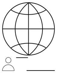 Fototapeta premium Globe with longitude and latitude lines above stylized person silhouette, emphasizing globalization, communication, networks. Ideal for technology, education, connectivity, diversity, travel data