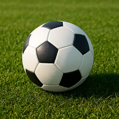 Fototapeta premium Soccer ball with green grass background, generative AI