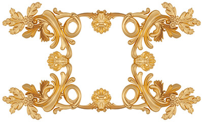 Gold ornament on transparent background, cut out, 3D render