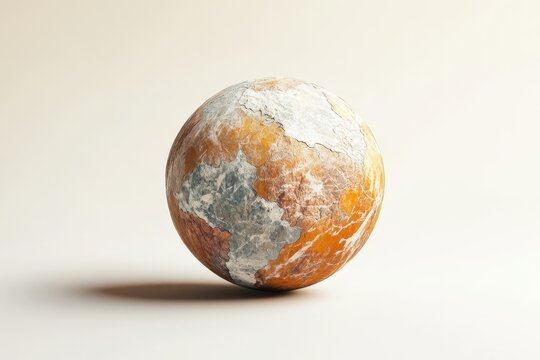 A spherical object represents earth with abstract geographic features