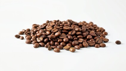 Naklejka premium Freshly Roasted Coffee Beans Piled on a White Surface