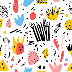 Bright and fun doodle art pattern perfect for vibrant, creative projects. Ideal for playful designs and eyecatching graphics.