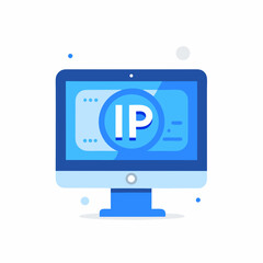 Digital display showing ip address on computer screen with blue theme design