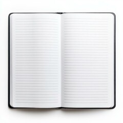 A clean and empty notebook mockup, perfect for showcasing design ideas or notetaking concepts on a white backdrop.