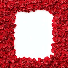 A stunning frame made of vibrant red roses, perfect for adding a touch of romance to any photo or artwork.