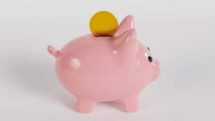 A cute and simple 3D render of a pink piggy bank, ideal for illustrating the concept of saving money in a straightforward way.