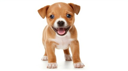 Adorable brown puppy standing on hind legs, playful and funny  perfect for pet lovers and dog enthusiasts.