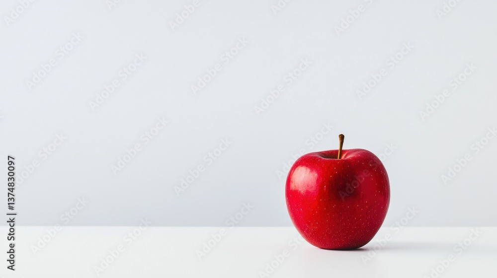 Fototapete close-up of a single red apple on a white surface. the apple is in the center of the image and is th