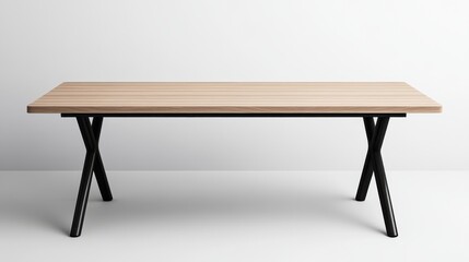 Fototapeta premium Modern Wooden Table with Minimalist Design and Black Metal Legs for Contemporary Interiors