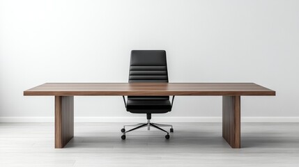 Fototapeta premium Modern Minimalist Office Desk with Ergonomic Chair in Bright Work Environment
