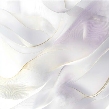 A white background with glittering pirple waves simple lines form elegant curves with a delicate texture A linear composition interlaces golden light and shadow