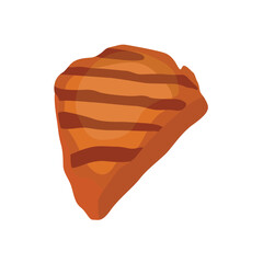 Vector illustration of grilled meat in cartoon flat style. Cartoon fried steak with grill marks. Chicken, pork, beef, burger patty. Raw, cooked and roasted meat vector set. Food meal for bbq