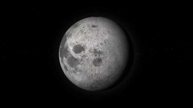 Realistic Full Moon Rotating From Space. 3d Animation. 4K