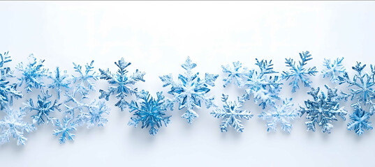 ZG041 Snowflake border on a white background winter theme light blue color scheme flat lay high resolution